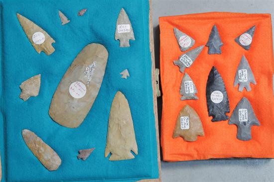 Appraisal: GROUP OF RELICS Two frames of assorted spearpoints arrowheads and