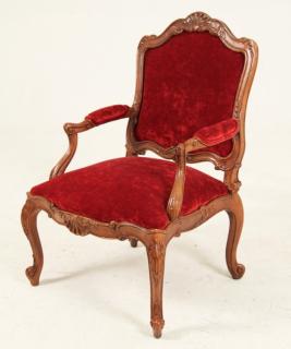 Appraisal: LOUIS XV STYLE CARVED FRUITWOOD FAUTEUIL LOUIS XV STYLE CARVED