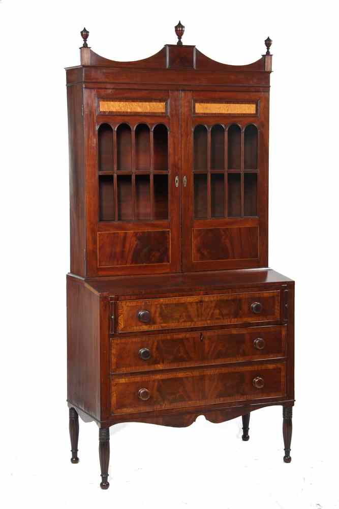 Appraisal: SECRETARY - Two-part Federal period bookcase top mahogany secretary Urn