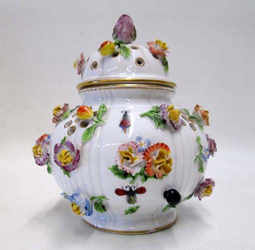 Appraisal: CARL THIEME GERMAN FINE PORCELAIN COVERED JAR hand painted insects