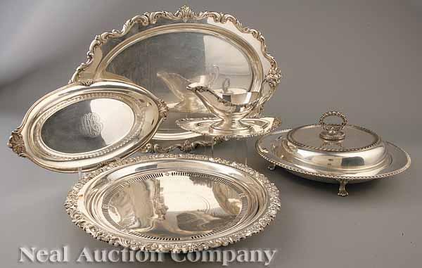 Appraisal: A Group of Silverplate Serving Pieces mid- th c plain