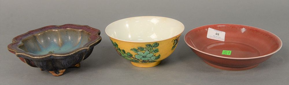 Appraisal: Group of three Chinese porcelain bowls to include Junyao stoneware