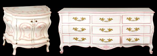 Appraisal: A suite of pink paint decorated bedroom furniture comprising an