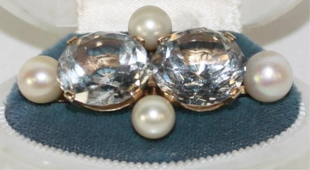 Appraisal: KT TESTED GOLD PEARL AND TOPAZ BROOCH CA S- S