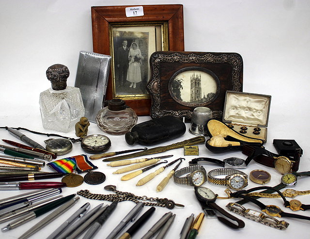 Appraisal: MISCELLANEOUS ITEMS to include a silver topped cut glass bottle