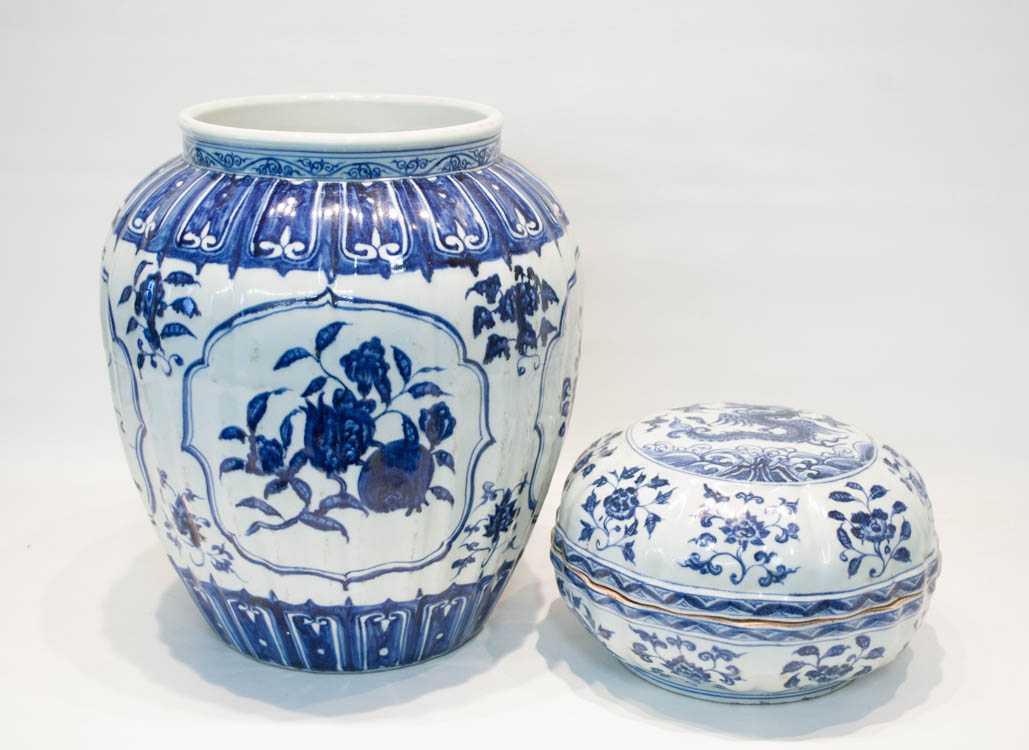 Appraisal: TWO CHINESE MING STYLE BLUE AND WHITE PORCELAINS round box