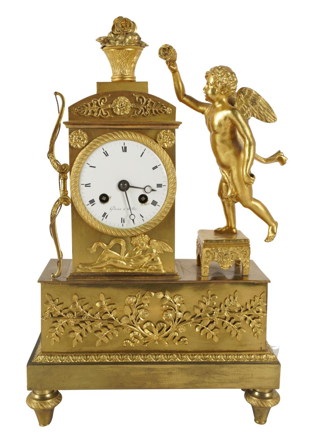 Appraisal: GILT BRASS MANTEL CLOCKthe dial signed Gloria et Wille inches