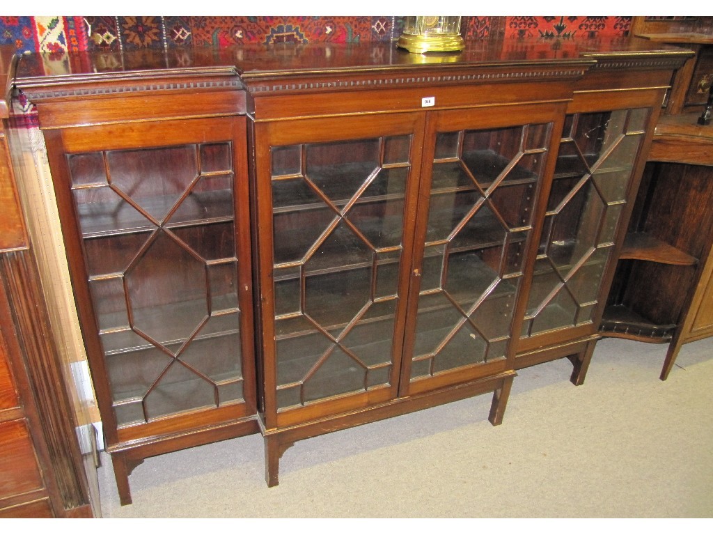 Appraisal: Edwardian mahogany breakfront bookcase with astragal doors