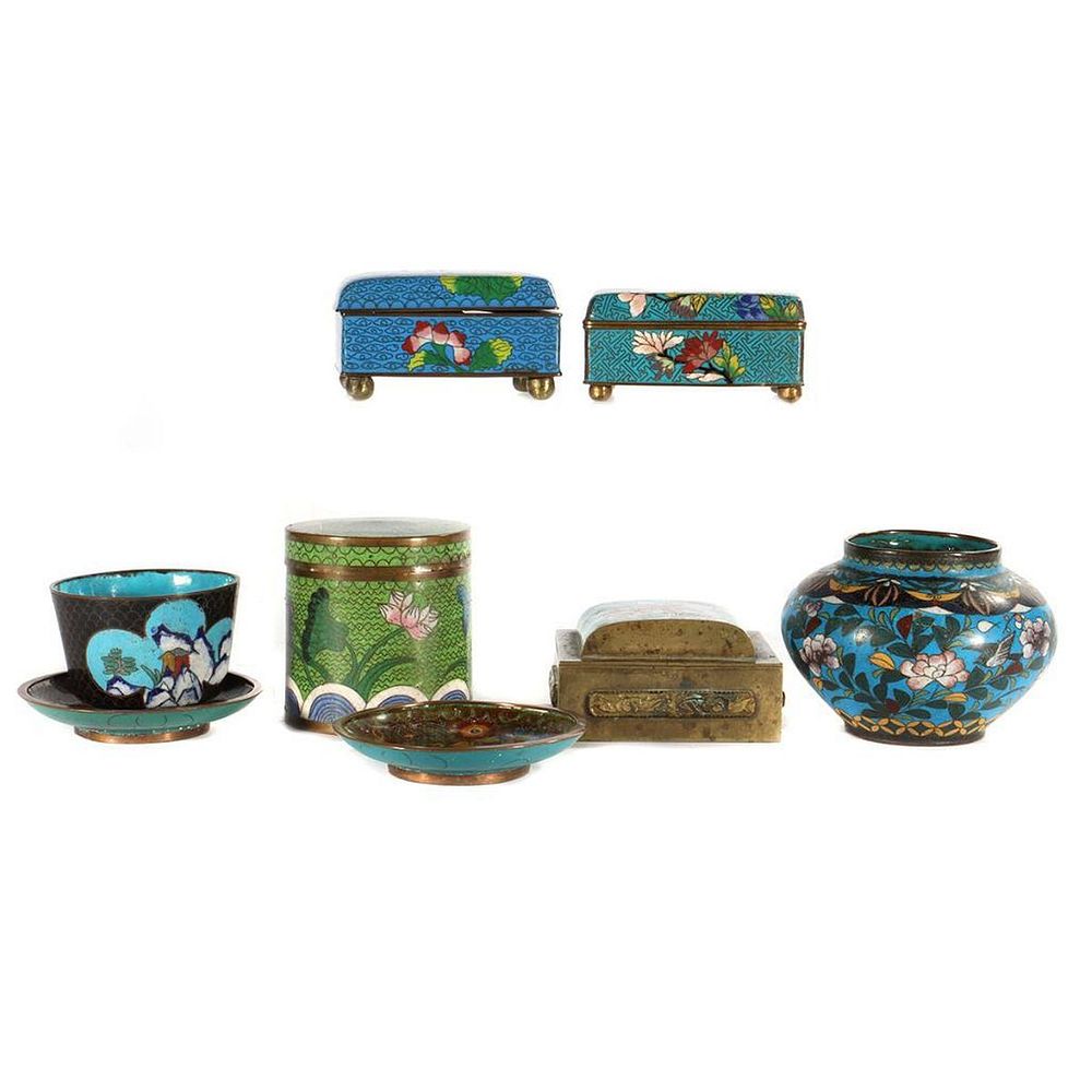 Appraisal: A Collection of Chinese Cloisonne Objects Including four covered boxes