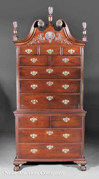 Appraisal: An Antique American Chippendale Carved Mahogany Chest-on-Chest the upper case