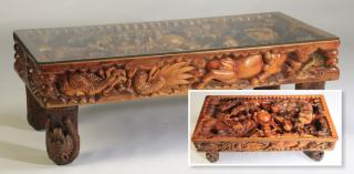 Appraisal: Carved Chinese zodiac table long Low table carved in high