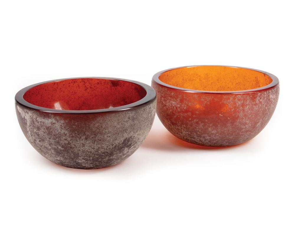 Appraisal: Pair of Seguso Amber Glass Bowls th c attr Carlo