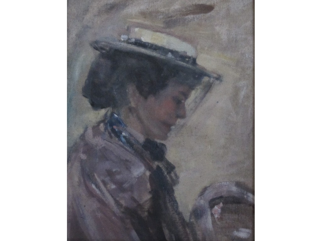 Appraisal: GLASGOW SCHOOL YOUNG LADY WITH HAT AND VEIL Oil on