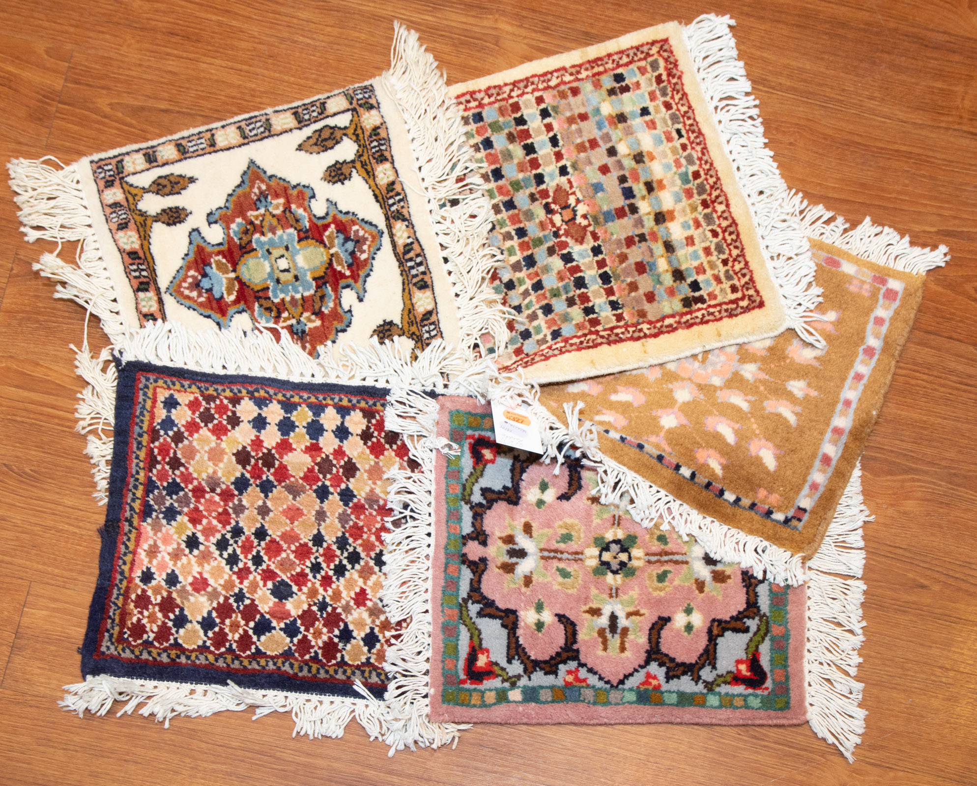 Appraisal: FIVE THROW RUGS APPROX X EACH th century hand-knotted wool