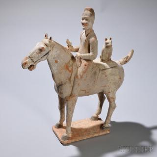 Appraisal: Pottery Horse and Rider Pottery Horse and Rider China possibly