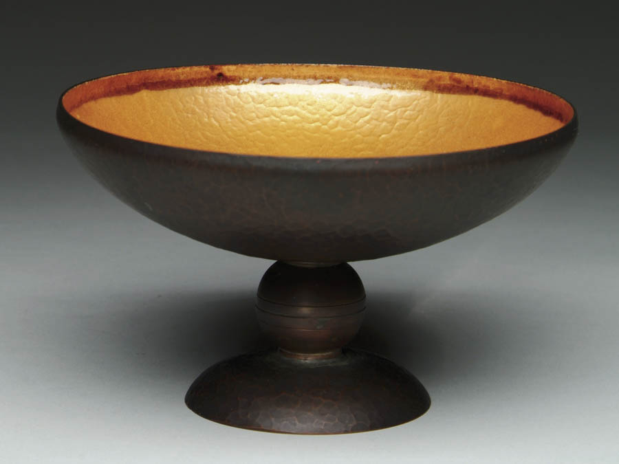 Appraisal: PAIRPOINT BRONZE COMPOTE Interesting Pairpoint bronze compote features hammered metal