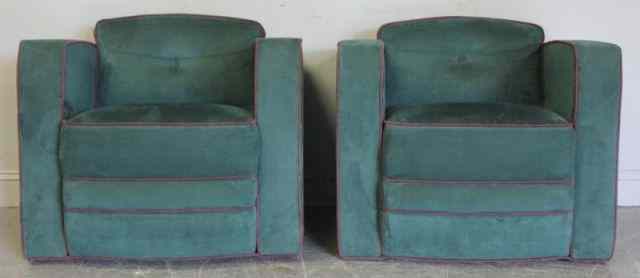 Appraisal: Pair of Art Deco Revival Upholstered Lounge ChairsUltra suede From