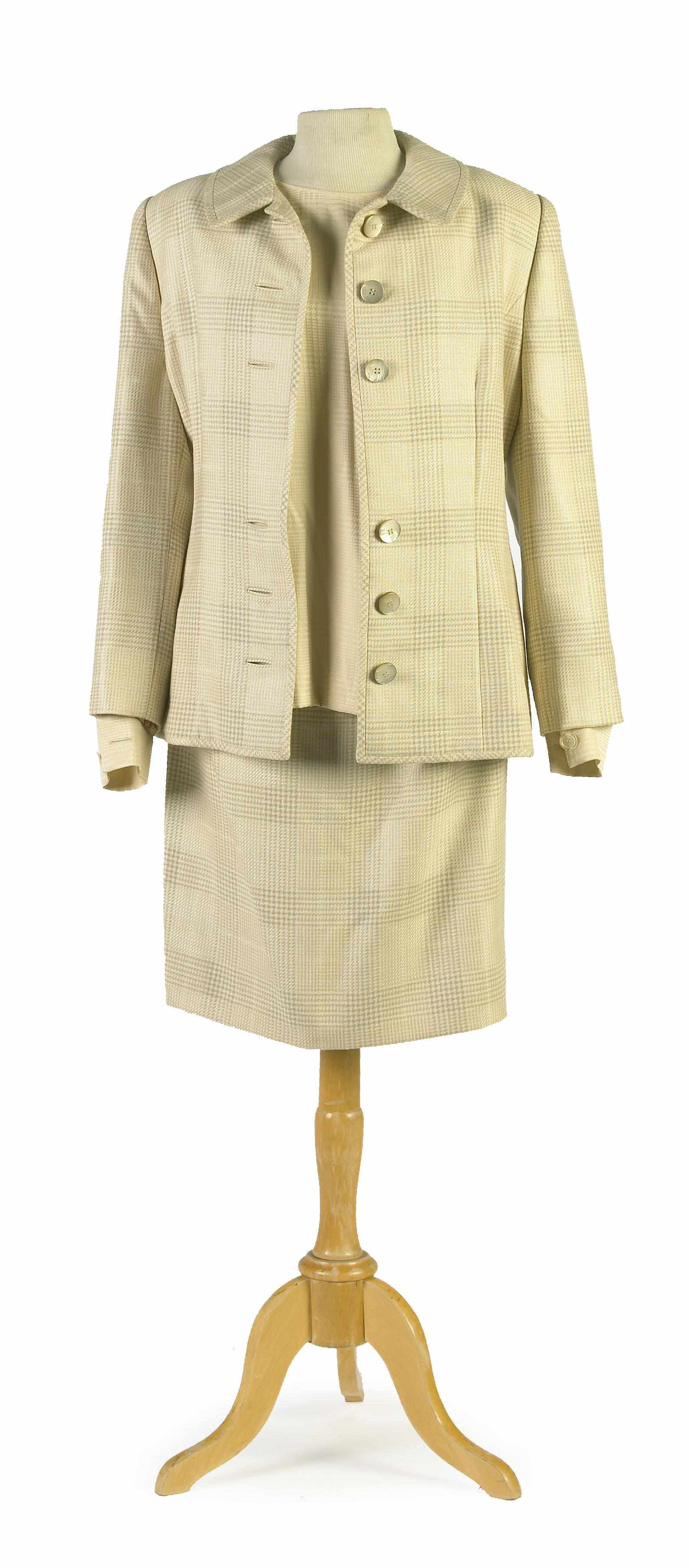 Appraisal: A Galanos ecru and ivory harringbone six button jacket and