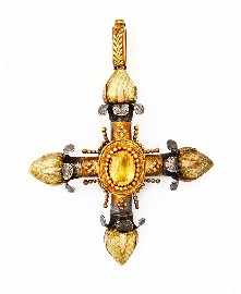 Appraisal: A Victorian ct gold crucifix set with centre topaz approximately