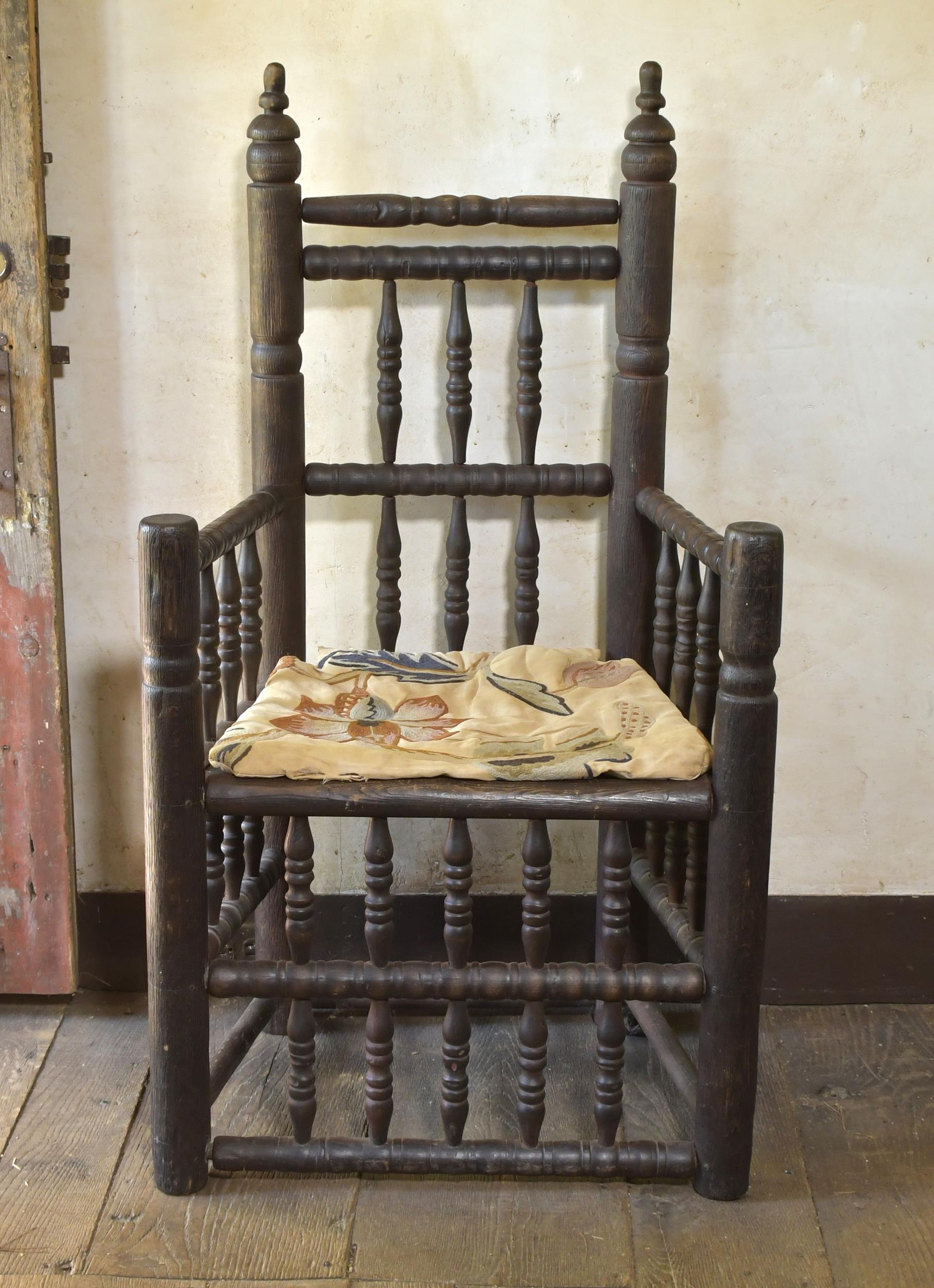 Appraisal: ANTIQUE OAK PINE BREWSTER CHAIR An th th C oak