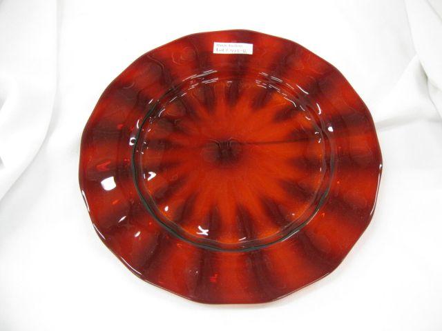 Appraisal: Durand Art Glass Dish ruby optic design floraform diameter unsigned