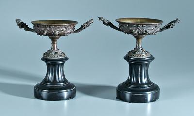 Appraisal: Pair bronze urns bronze urns with flowers and vines in