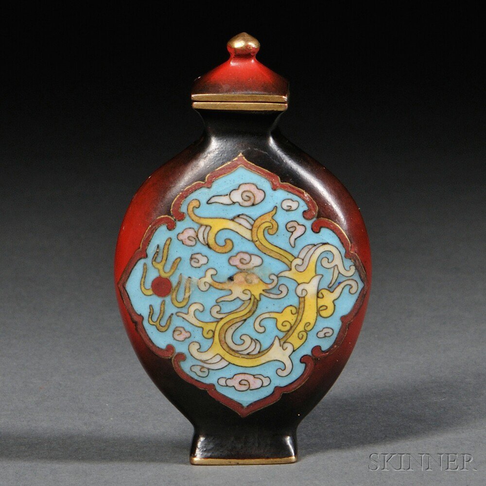 Appraisal: Cloisonne Snuff Bottle China th century oviform flask with rectangular