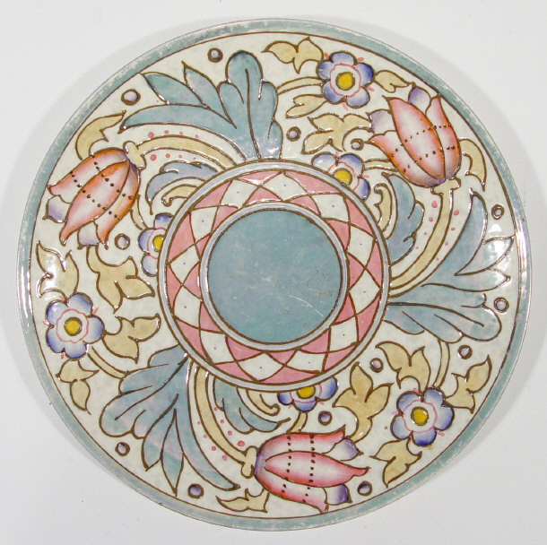 Appraisal: Unmarked Charlotte Rhead design plate hand painted and tubelined with