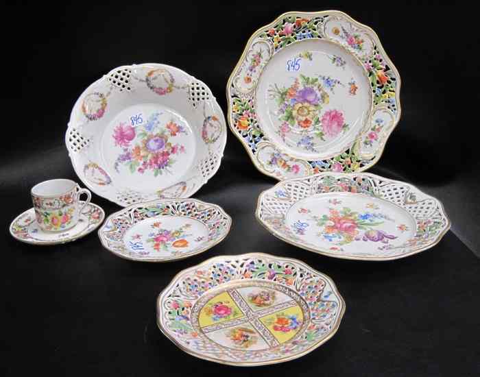 Appraisal: PIECES ASSORTED DRESDEN PORCELAIN TABLEWARE hand enameled including plates with