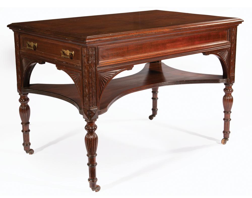 Appraisal: American Aesthetic Carved Mahogany Library Table late th c frieze