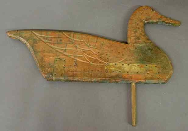 Appraisal: Hammered copper over wood goose weathervane h x l