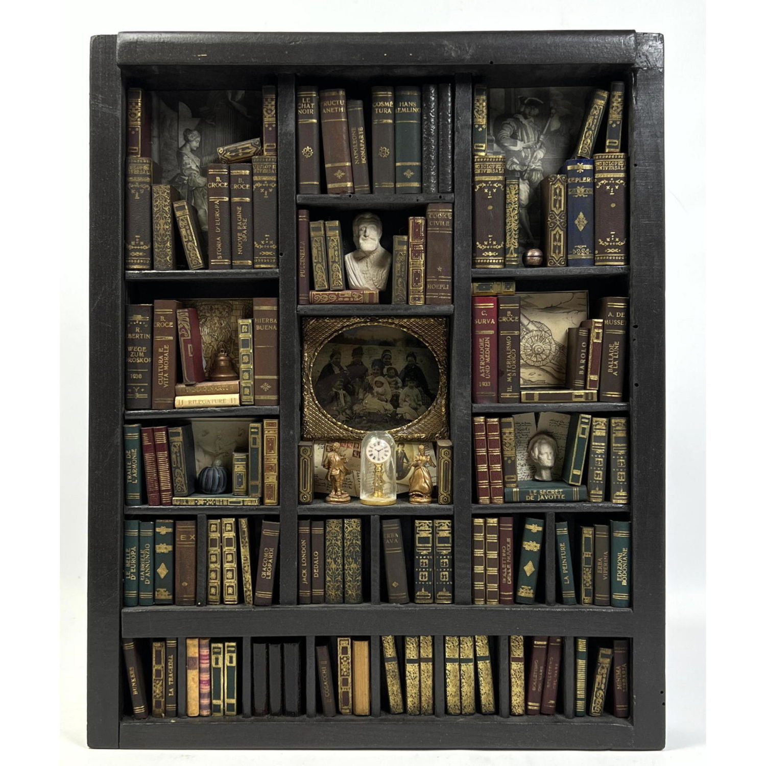 Appraisal: ETTORE SOBRERO Little Bookshelf Tableau Shelves with mini books and