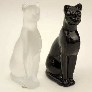 Appraisal: Set of Two Baccarat Egyptian Cat Figurines One is noir