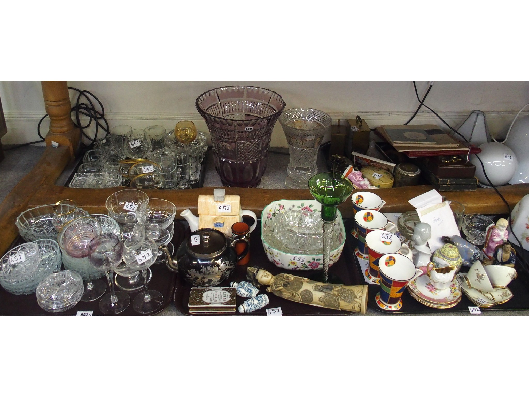 Appraisal: Five trays comprising various cut glass porcelain including teacups saucers