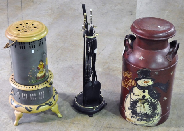 Appraisal: Group Including Ten Gallon Milk CanWith painted snowman kerosene stove