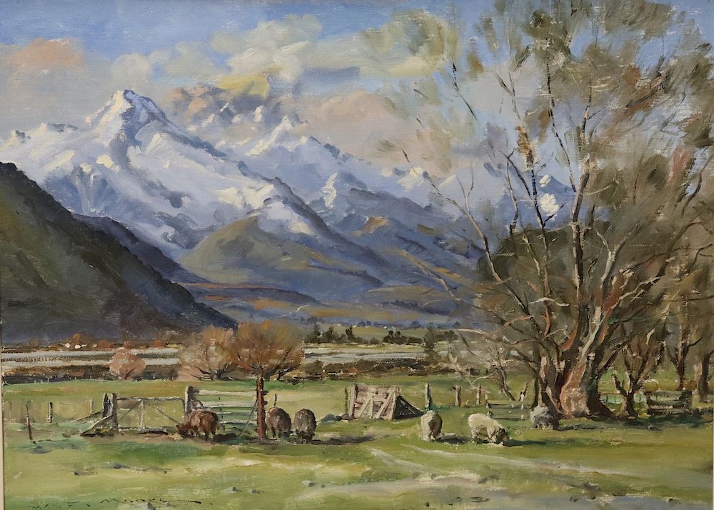 Appraisal: W F Moore Signed Oil On Board Sheep In Landscape