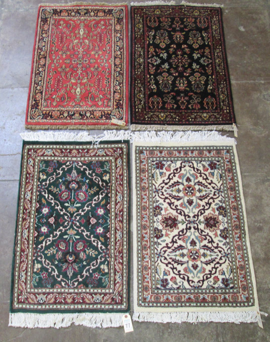 Appraisal: FOUR HAND KNOTTED ORIENTAL SAMPLER MATS all Indo-Persian various patterns