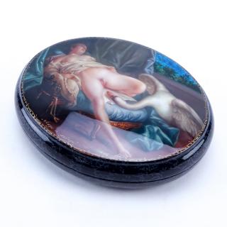 Appraisal: Russian Erotic Lacquered Paper Mache Box Signed Oval form with