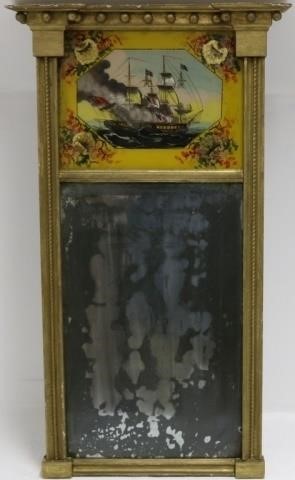 Appraisal: EARLY TH C AMERICAN REVERSE PAINTED TABERNACLEFORM PART MIRROR PANEL