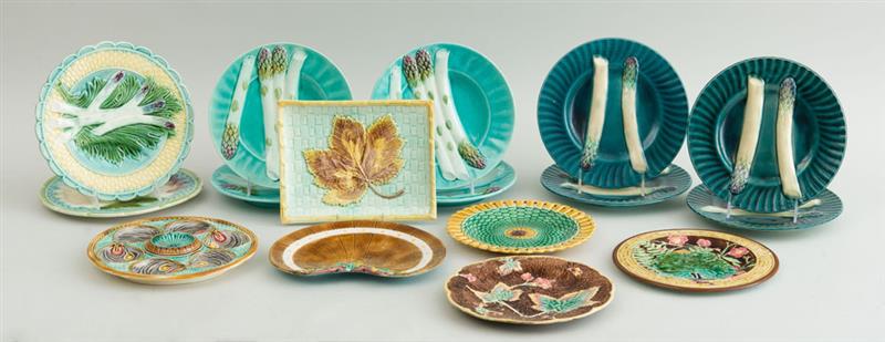 Appraisal: GROUP OF ASSORTED MAJOLICA PLATES Including two sets of four