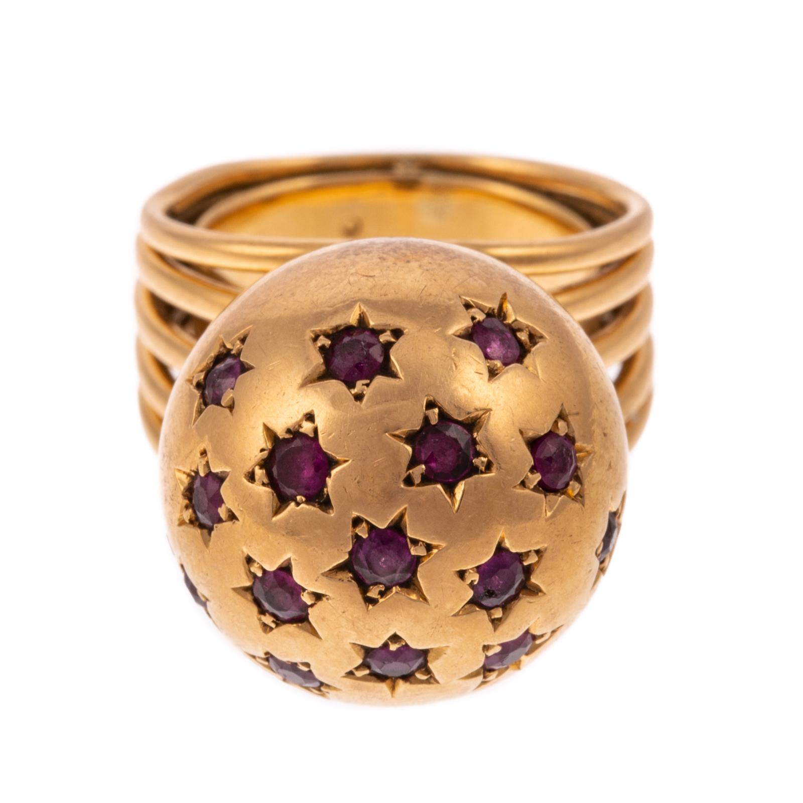 Appraisal: A LARGE RUBY BALL RING IN K K yellow gold