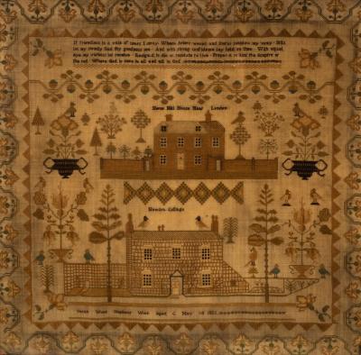 Appraisal: An early th Century needlework sampler with verse named buildings