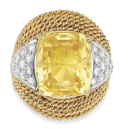 Appraisal: Gold Platinum Yellow Sapphire and Diamond Ring David Webb Estimate