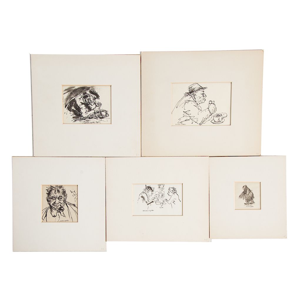 Appraisal: Aaron Sopher Five unframed pen and ink drawings American -