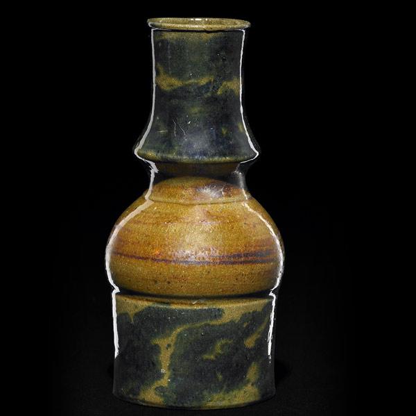 Appraisal: GEORGE OHR Totemic bottle covered in sponged-on teal blue glaze