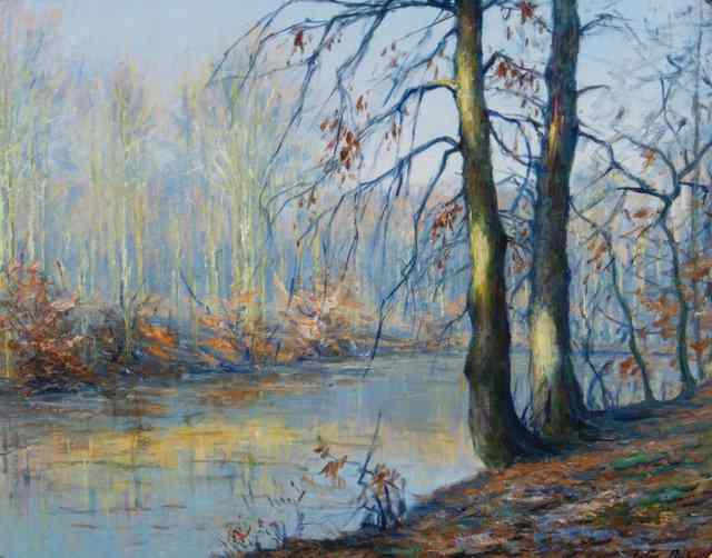 Appraisal: JULES DUBOIS - Pond in autumn signed lower right oils