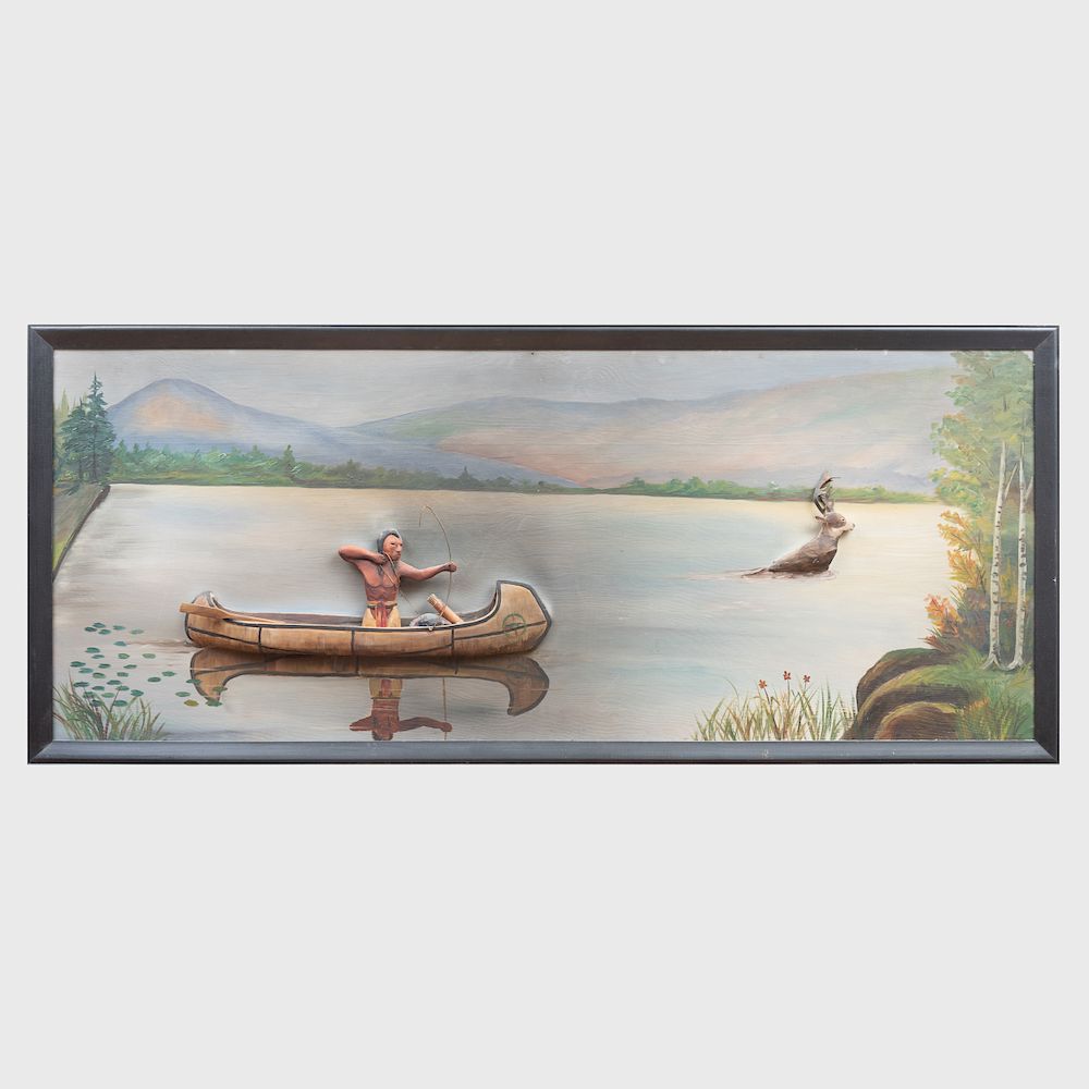 Appraisal: John Hodge b Hunting in a Canoe Mixed media on