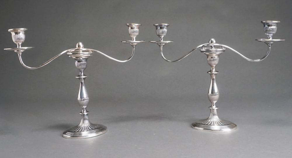 Appraisal: PAIR REGENCY STYLE ENGLISH SILVERPLATE CONVERTIBLE ONE-TO-THREE LIGHT CANDELABRAS H