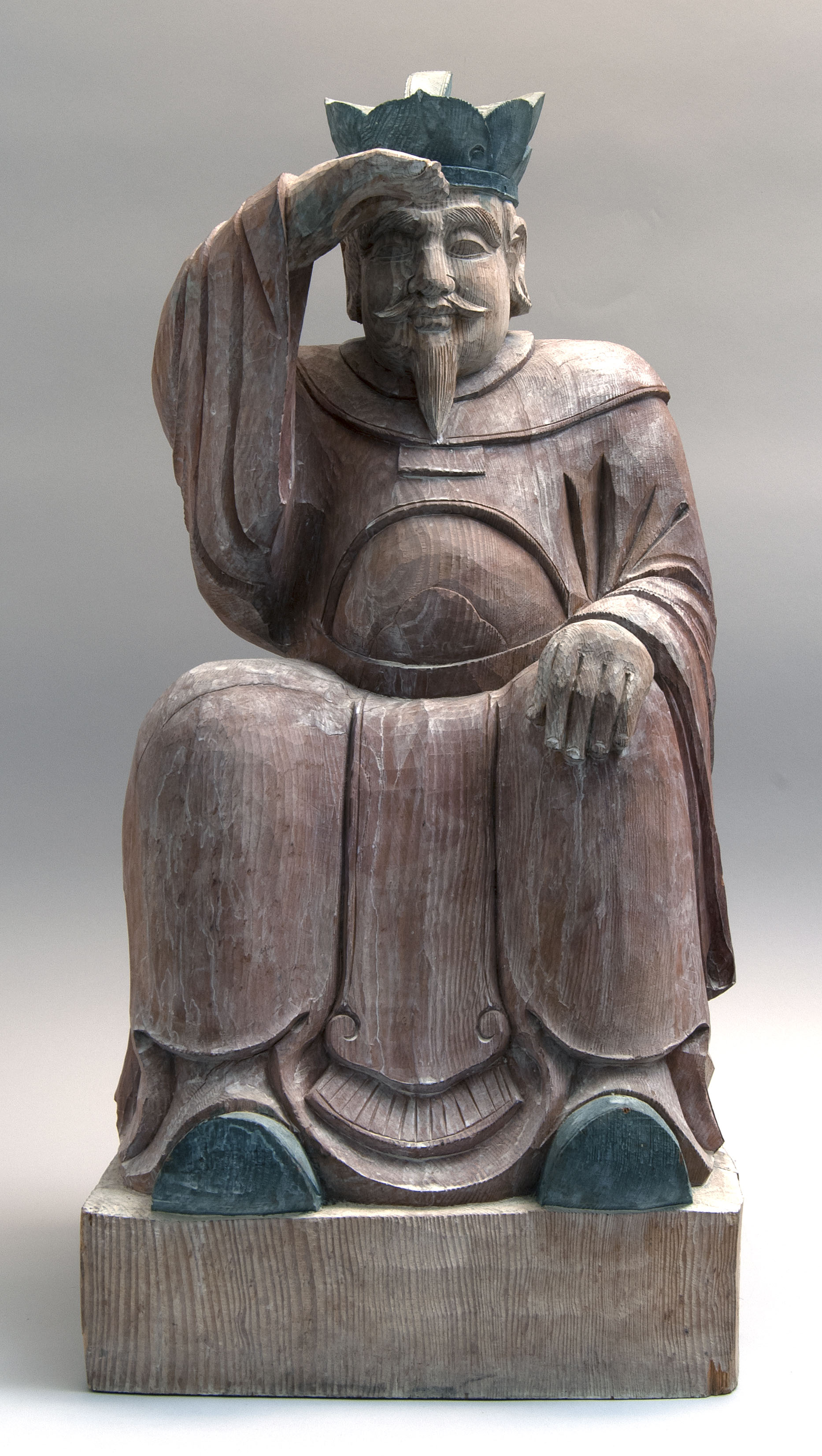 Appraisal: CARVED WOODEN FIGURE OF A SEATED CHINESE NOBLEMAN th CenturySolid