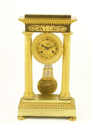 Appraisal: A mid th century French gilt brass portico clock the